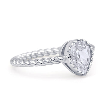 Vintage Teardrop Pear Rope Twisted Band Engagement Ring Cubic Zirconia 925 Sterling Silver Wholesale